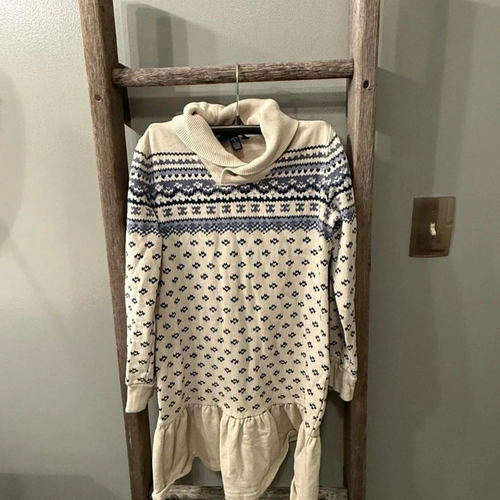 Ralph Lauren girls cream and blue‎ sweatshirt dress Size 12/14 L